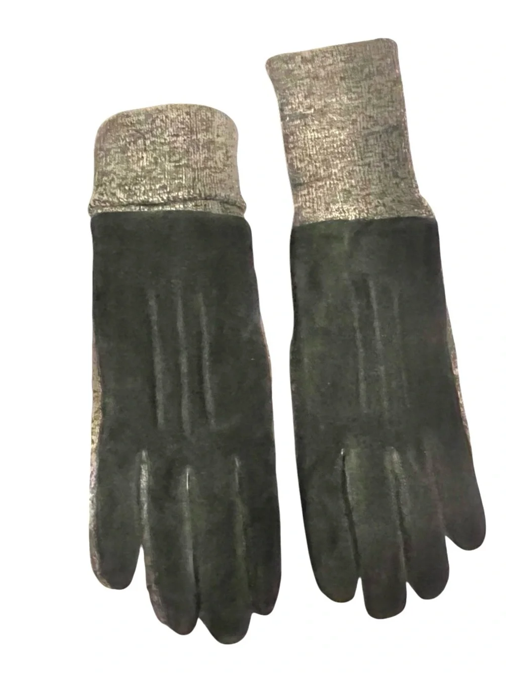 Vtg Isotoner Aris Black Suede/Gray Knit Cuff women’s driving gloves fitted OS Sm